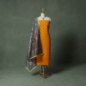 Kutch Bandhani Tie-Dye Pure Mul Cotton 2pc Unstitched Dress Material Kurta Set with Jewellery 07