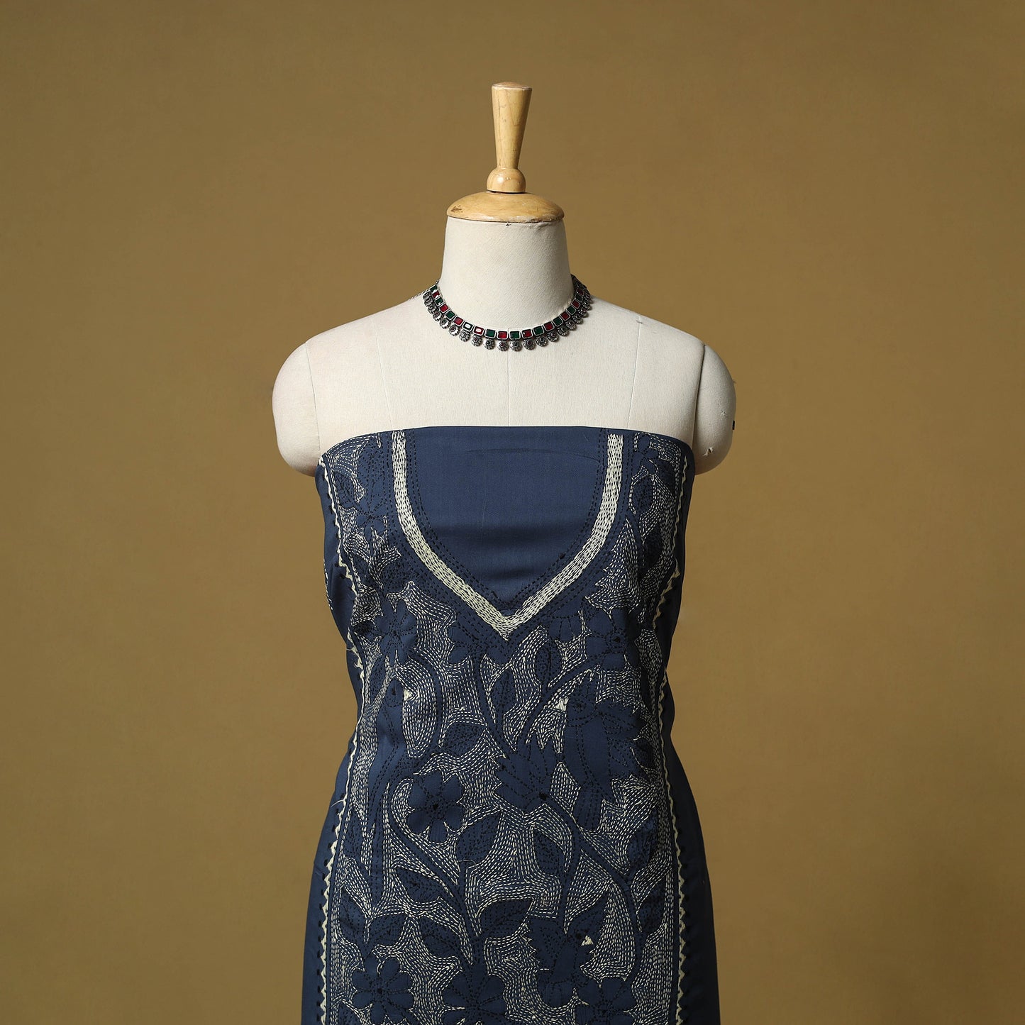 Bengal Kantha Hand Embroidered Unstitched Kurta Material (2.85M) 21