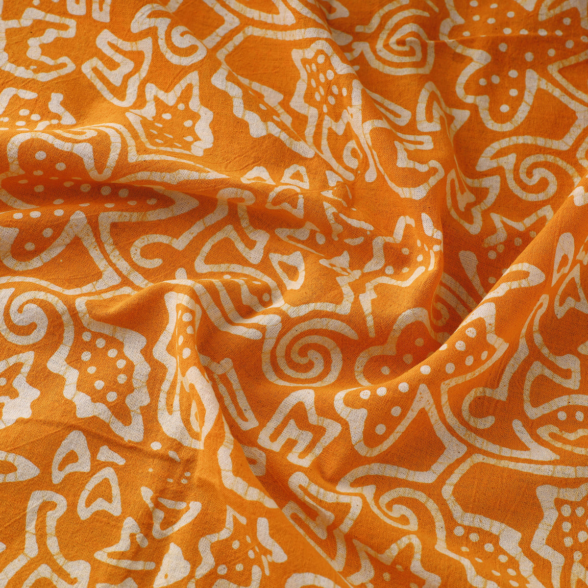 Orange - Pure Cotton Kutch Batik Print Fabric 35