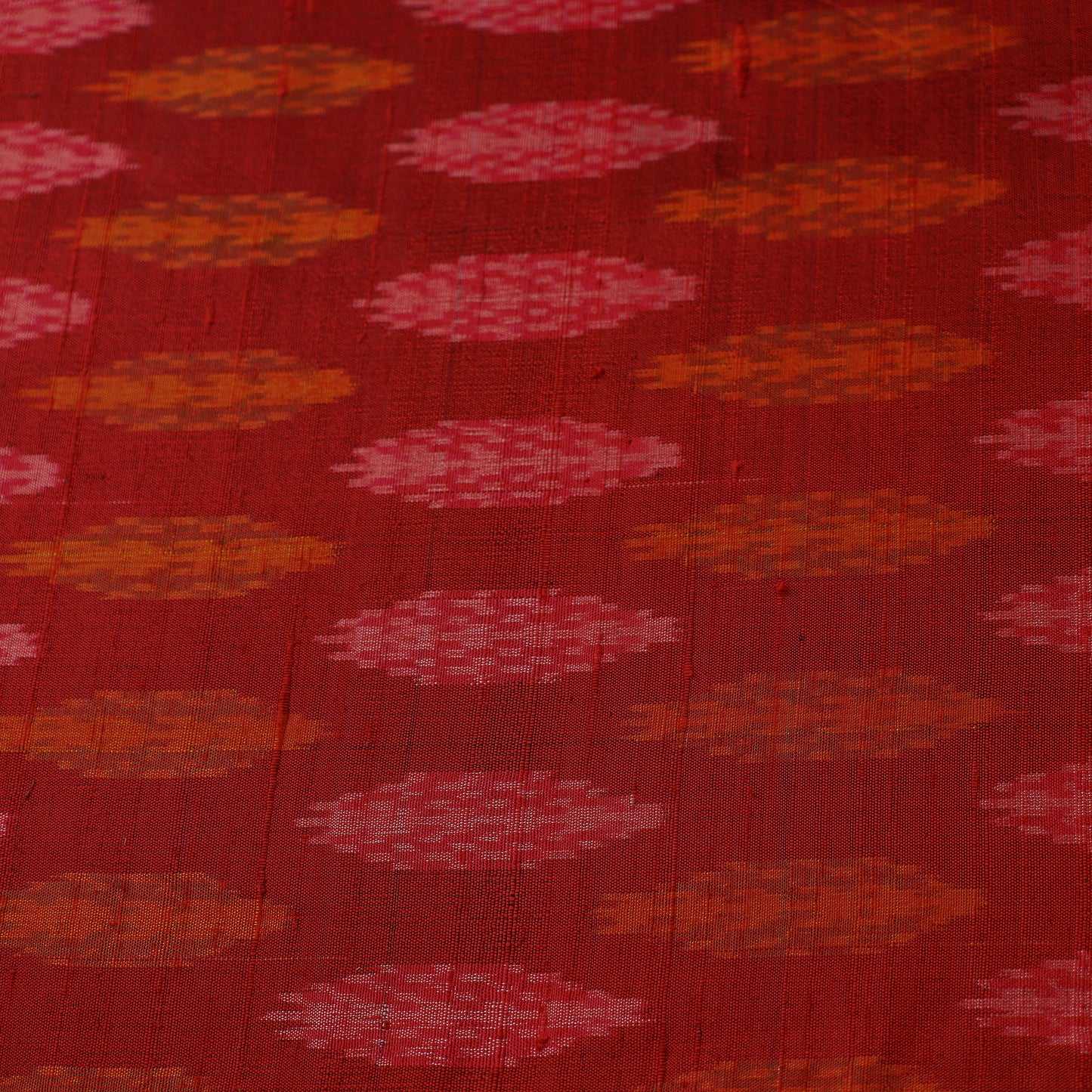 Red - Pochampally Ikat Weave Handloom Pure Raw Silk Fabric 31