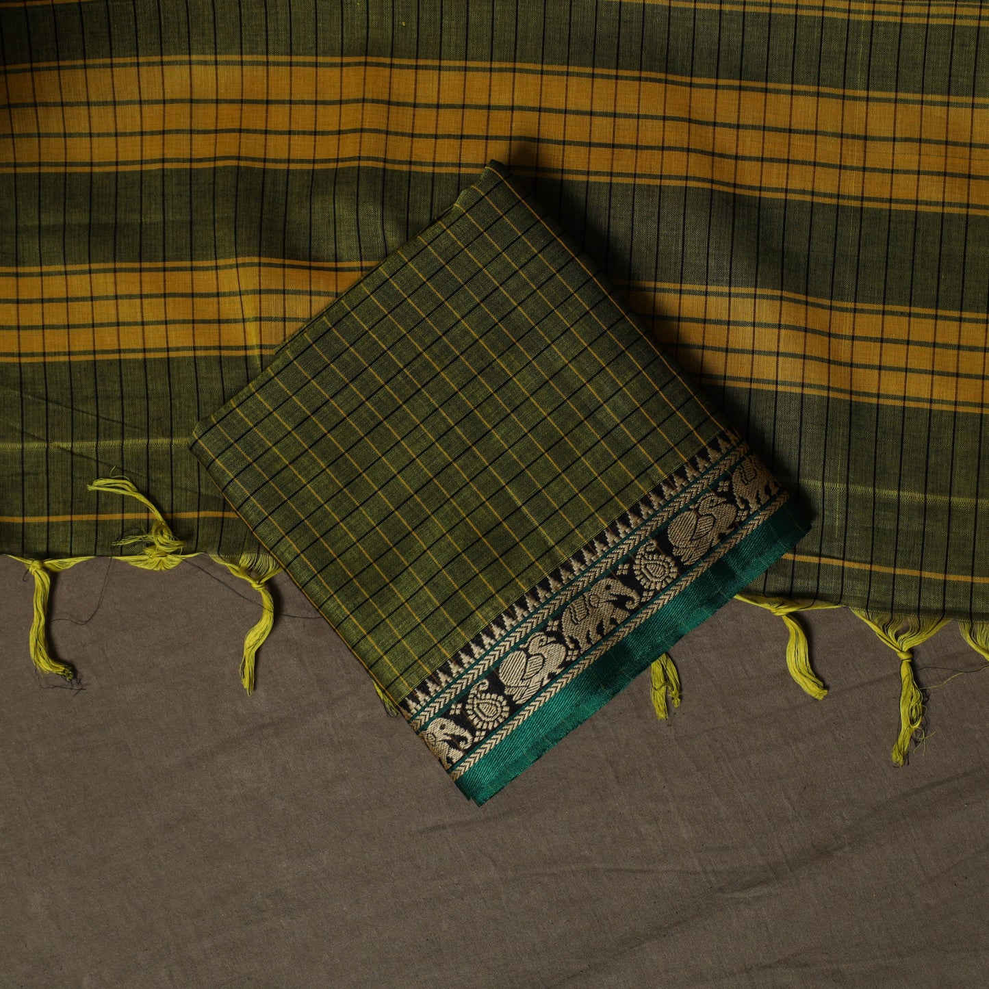 Dharwad Checks Mercerised Cotton 3pc Unstitched Dress Material Suit Set with Woven Border 79