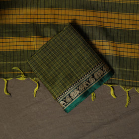 Dharwad Checks Mercerised Cotton 3pc Unstitched Dress Material Suit Set with Woven Border 79