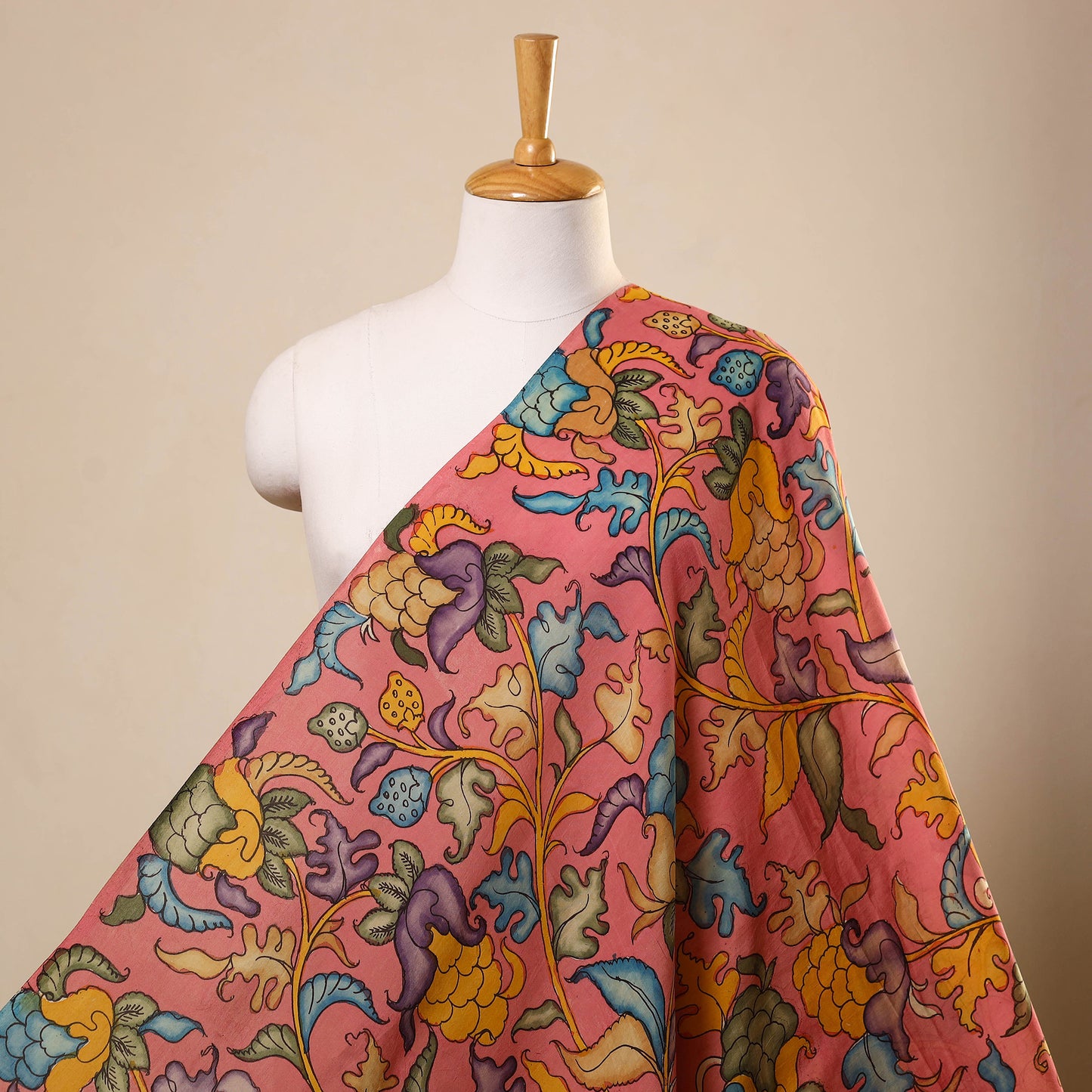 Pink Chanderi Silk Srikalahasti Pen Kalamkari Fabric