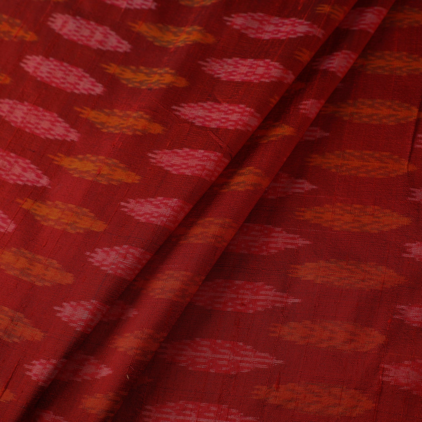 Red - Pochampally Ikat Weave Handloom Pure Raw Silk Fabric 31