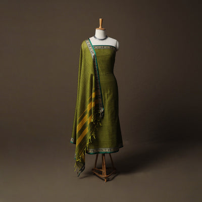 Dharwad Checks Mercerised Cotton 3pc Unstitched Dress Material Suit Set with Woven Border 79