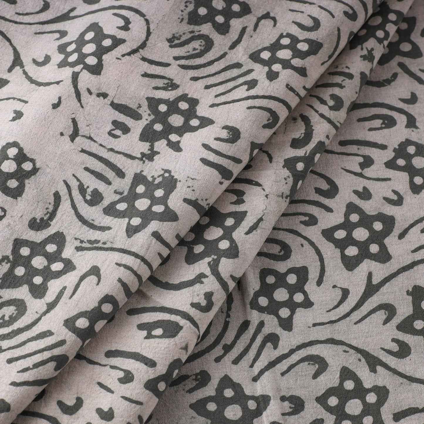 Grey - Pure Cotton Kutch Batik Print Fabric 38