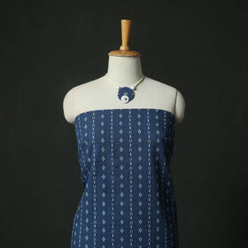Blue - Jacquard Woven 2pc Cotton Unstitched Dress Material Kurta Set with Jewellery 04