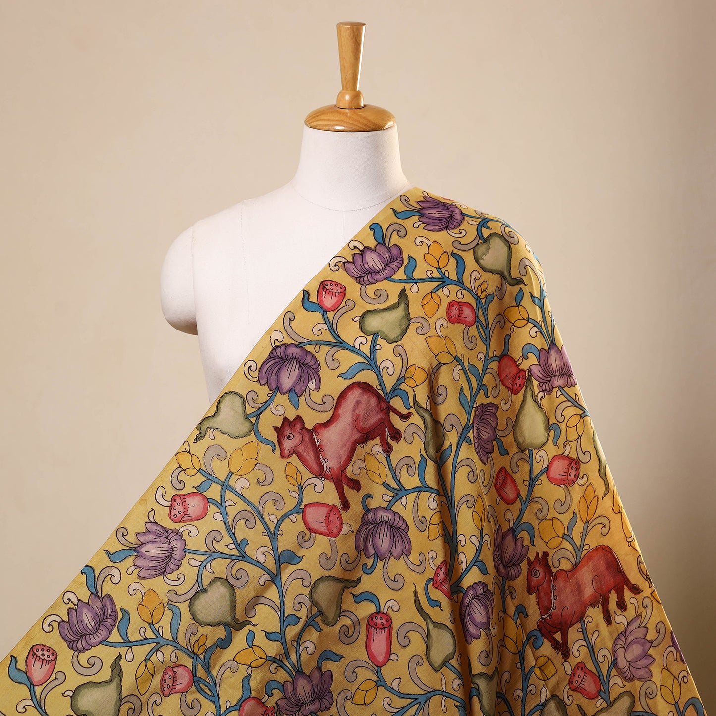 Yellow Chanderi Silk Srikalahasti Pen Kalamkari Fabric