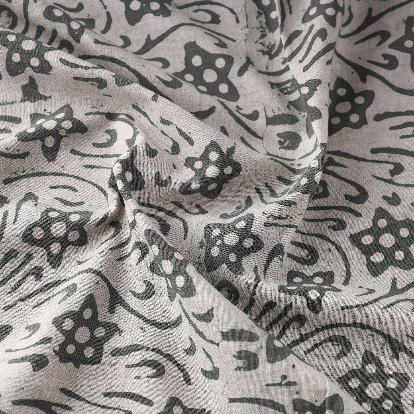 Grey - Pure Cotton Kutch Batik Print Fabric 38