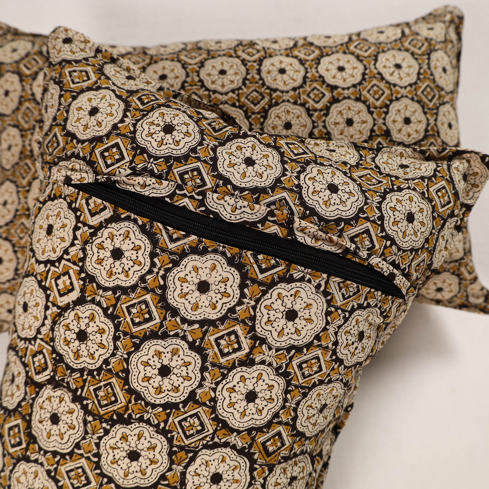 Beige - Set of 2 Bagru Block Print Cotton Pillow Covers 31