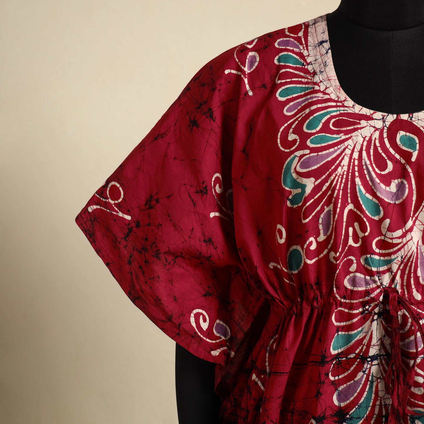 Pink - cotton hand batik kaftan with tie-up waist (long) 13