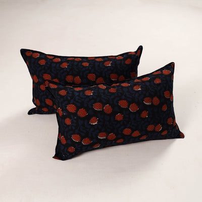 Black - Set of 2 Bagru Block Print Cotton Pillow Covers 32