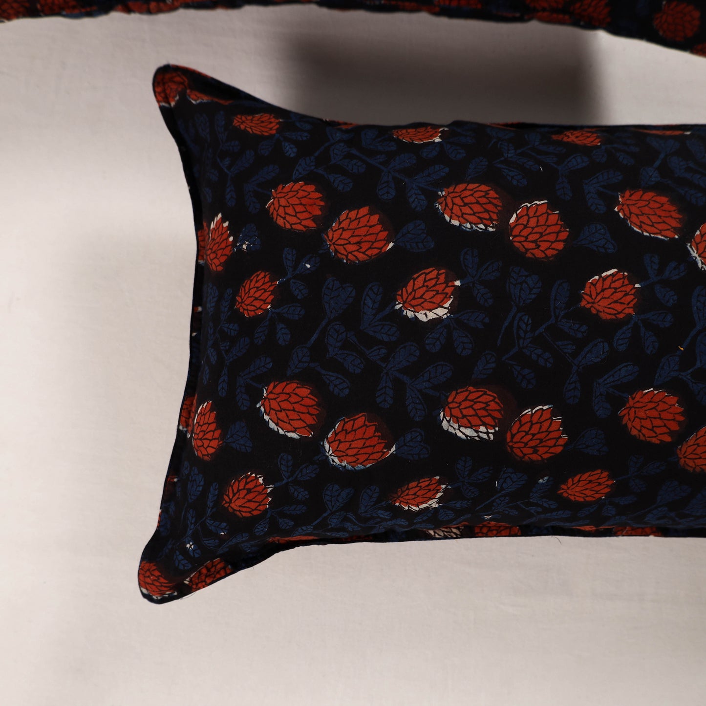 Black - Set of 2 Bagru Block Print Cotton Pillow Covers 32