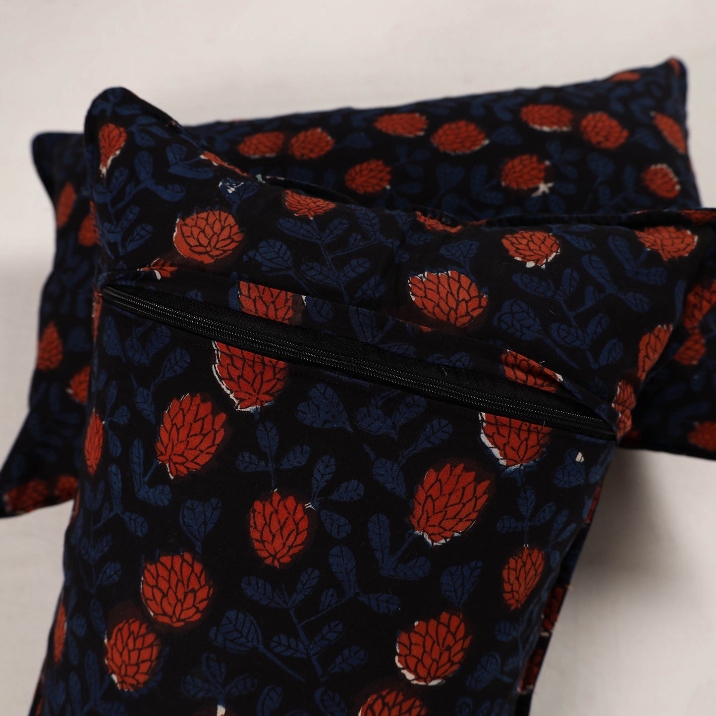 Black - Set of 2 Bagru Block Print Cotton Pillow Covers 32