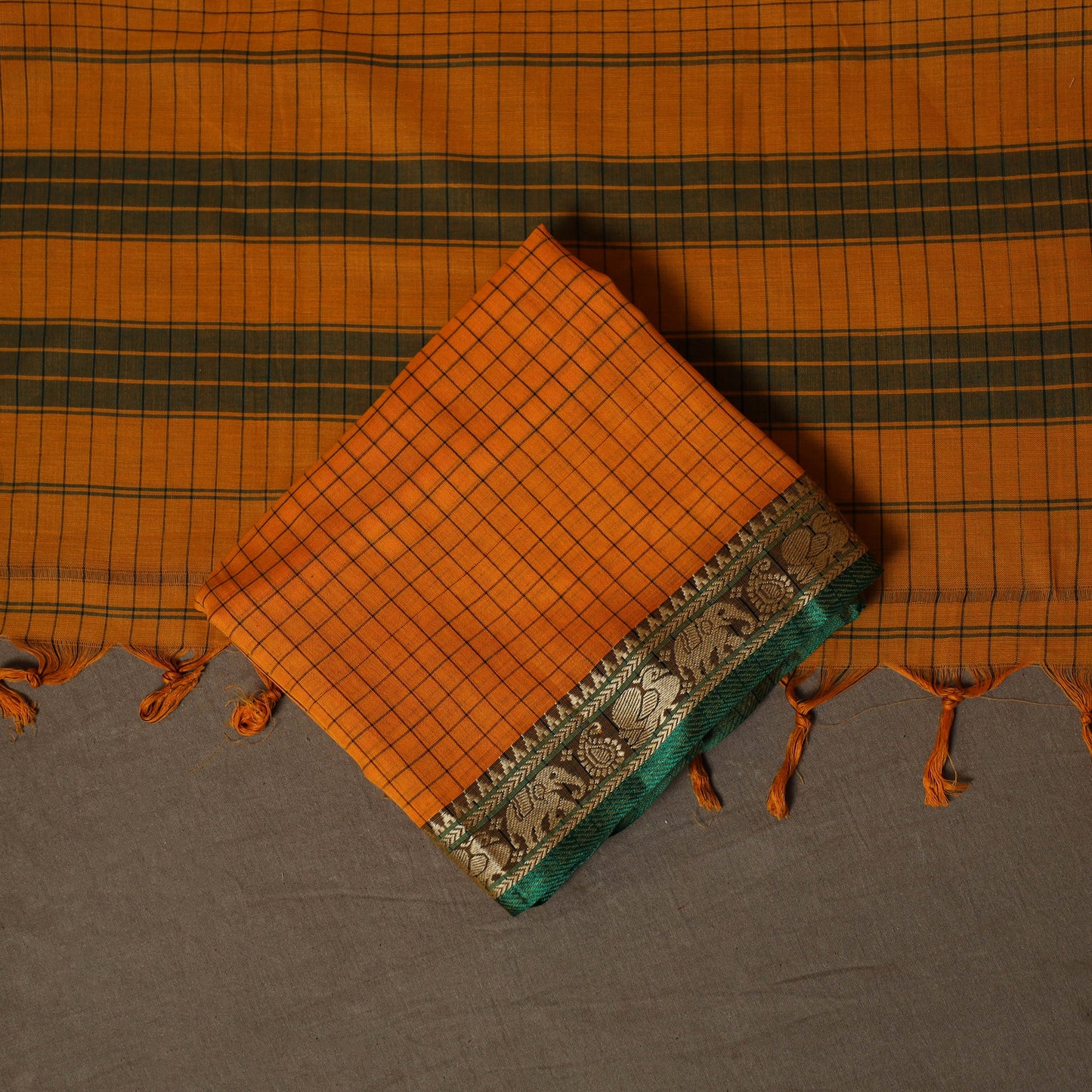 Dharwad Checks Mercerised Cotton 3pc Unstitched Dress Material Suit Set with Woven Border 80