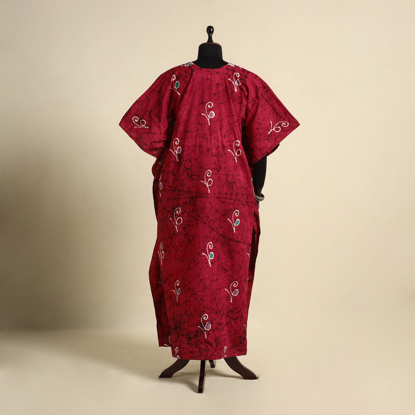 Pink - cotton hand batik kaftan with tie-up waist (long) 13