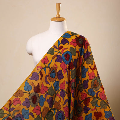 Yellow Chanderi Silk Srikalahasti Pen Kalamkari Fabric
