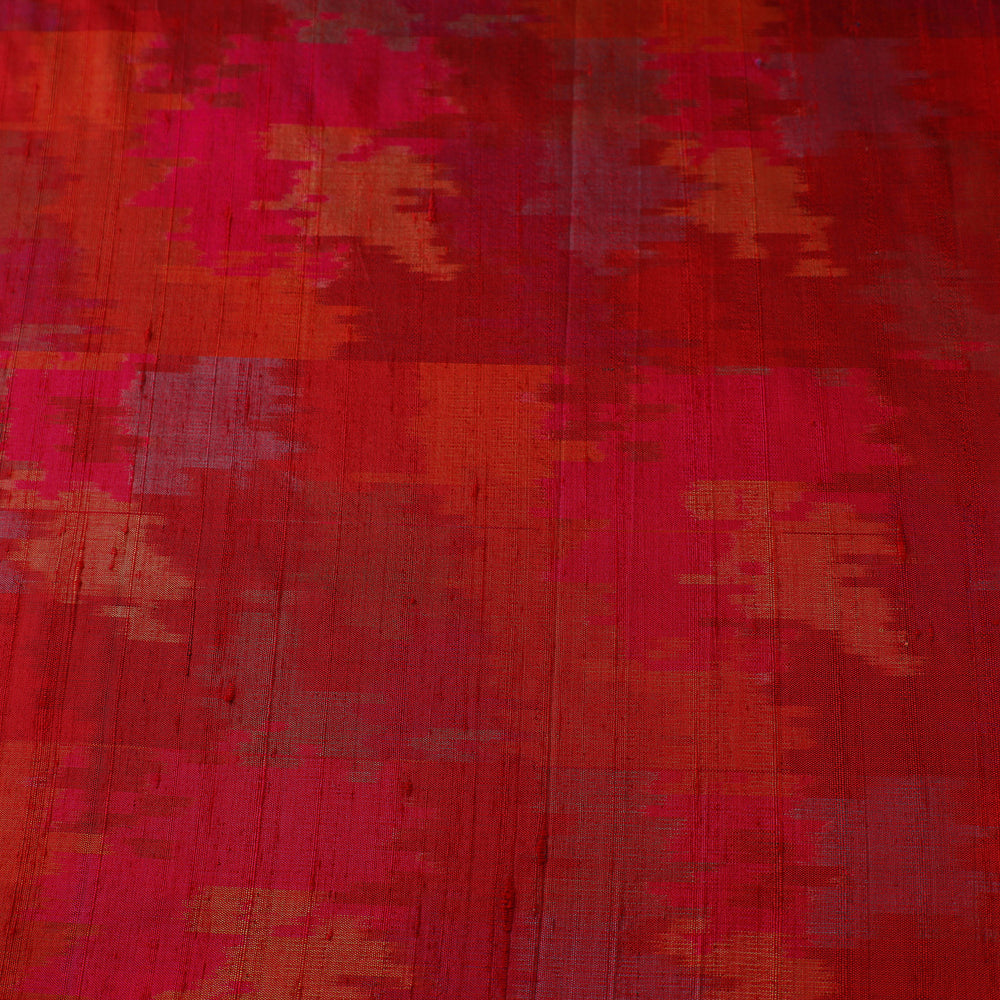 Red - Pochampally Ikat Weave Handloom Pure Raw Silk Fabric 33