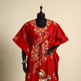 Red - cotton hand batik kaftan with tie-up waist (long) 14