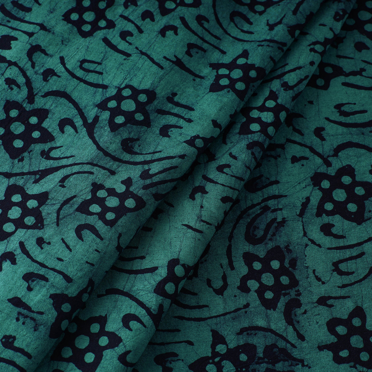 Green - Pure Cotton Kutch Batik Print Fabric 42