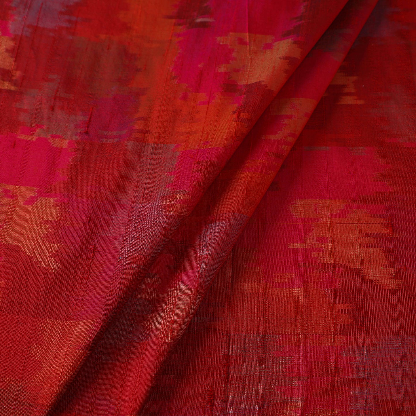 Red - Pochampally Ikat Weave Handloom Pure Raw Silk Fabric 33