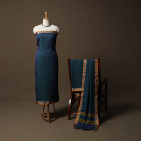 Dharwad Checks Mercerised Cotton 3pc Unstitched Dress Material Suit Set with Woven Border 95
