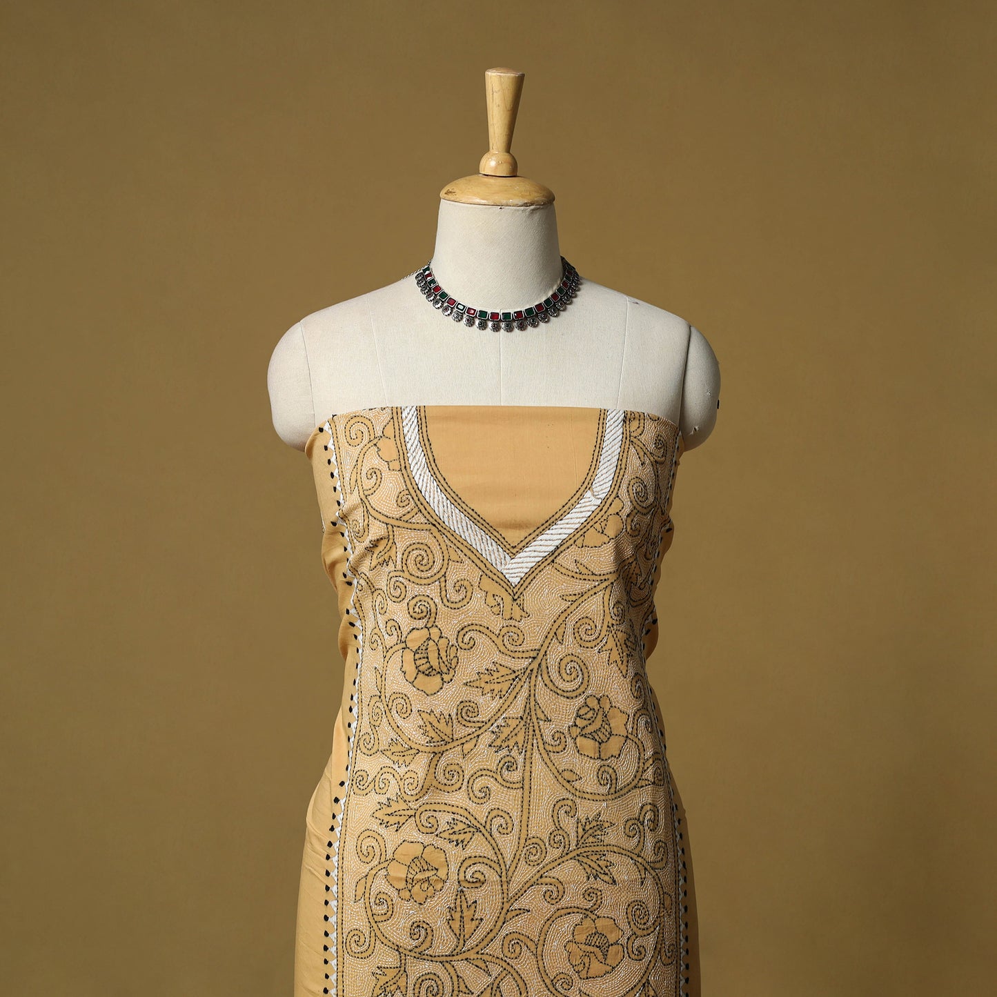 Bengal Kantha Hand Embroidered Unstitched Kurta Material (2.7M) 24