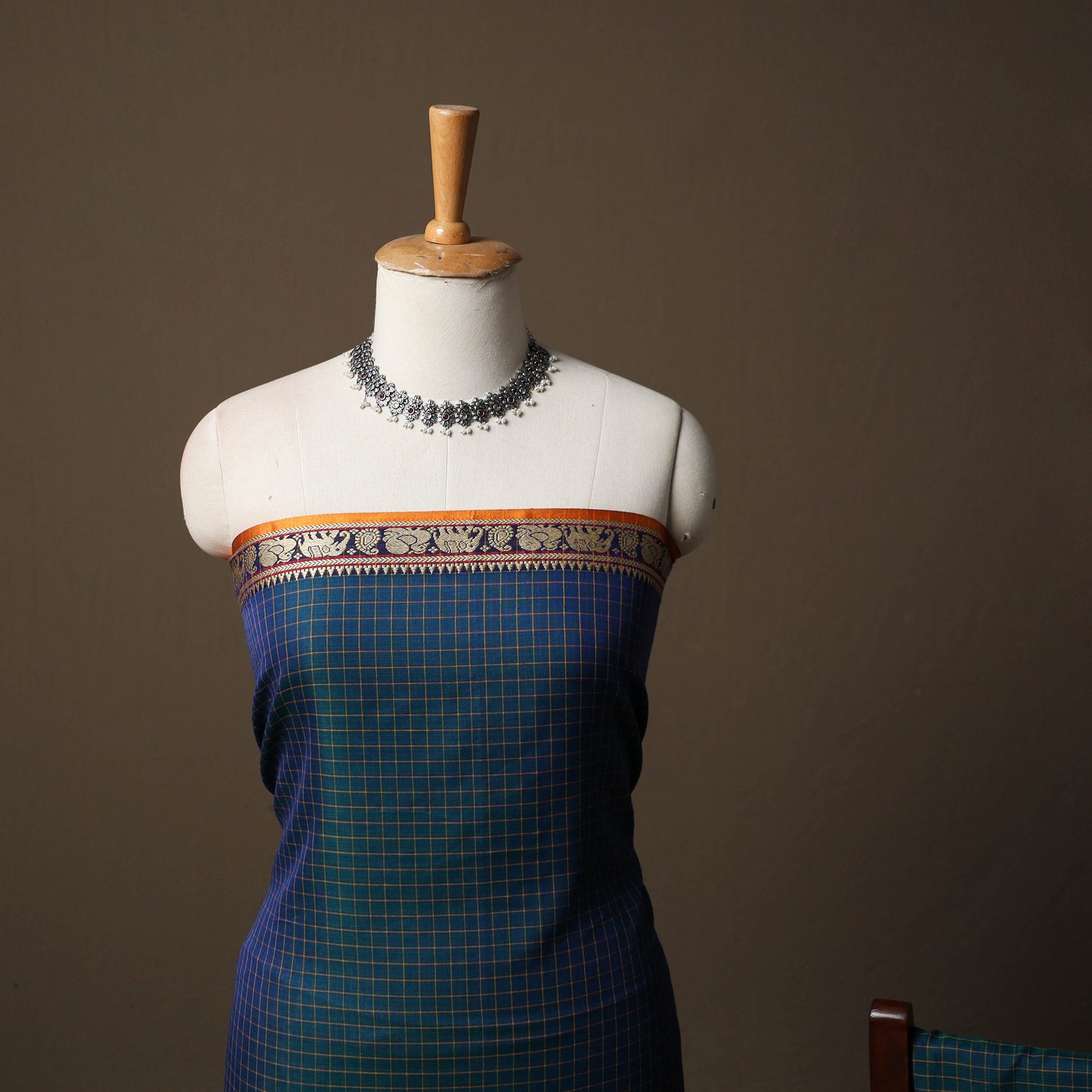 Dharwad Checks Mercerised Cotton 3pc Unstitched Dress Material Suit Set with Woven Border 95