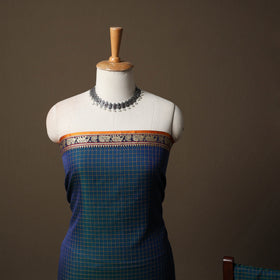 Dharwad Checks Mercerised Cotton 3pc Unstitched Dress Material Suit Set with Woven Border 95