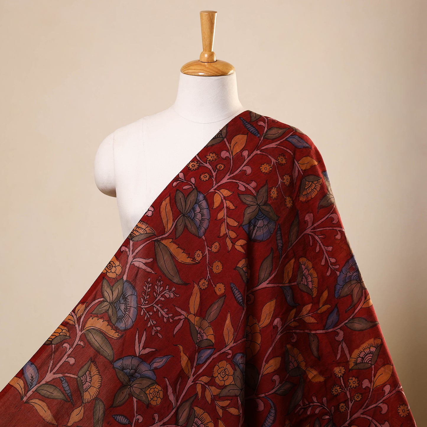 Red Chanderi Silk Srikalahasti Pen Kalamkari Fabric