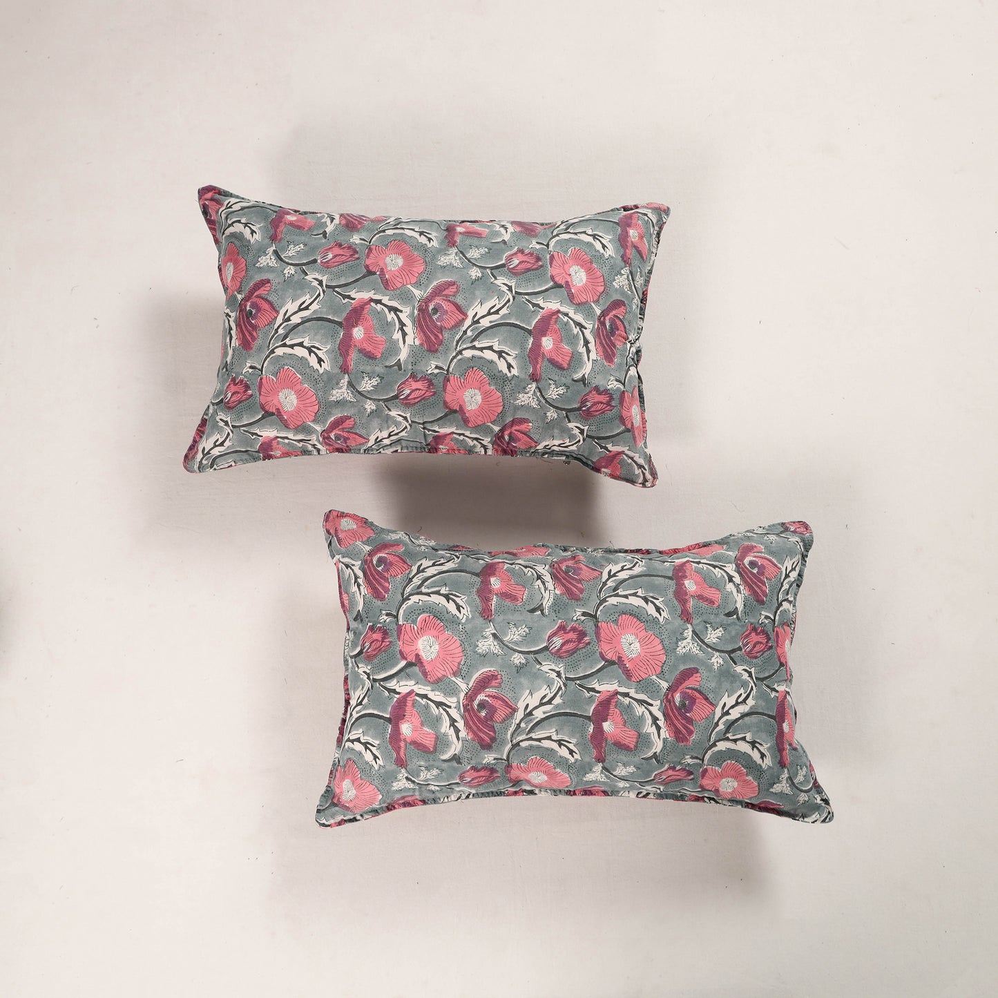 Grey - Set of 2 Sanganeri Block Print Cotton Pillow Covers 33