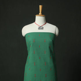 Green - Jacquard Woven 2pc Cotton Unstitched Dress Material Kurta Set with Jewellery 06