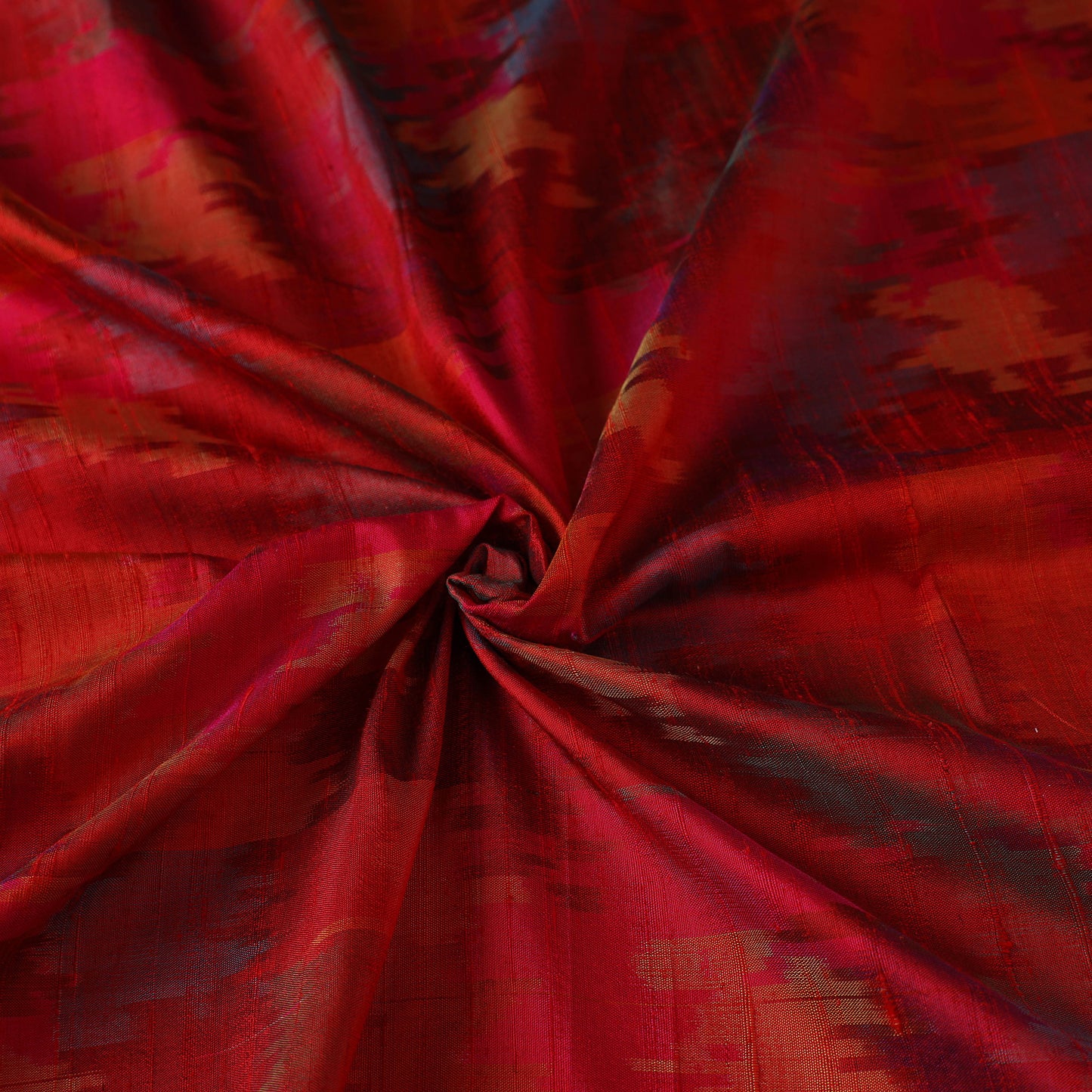 Red - Pochampally Ikat Weave Handloom Pure Raw Silk Fabric 33