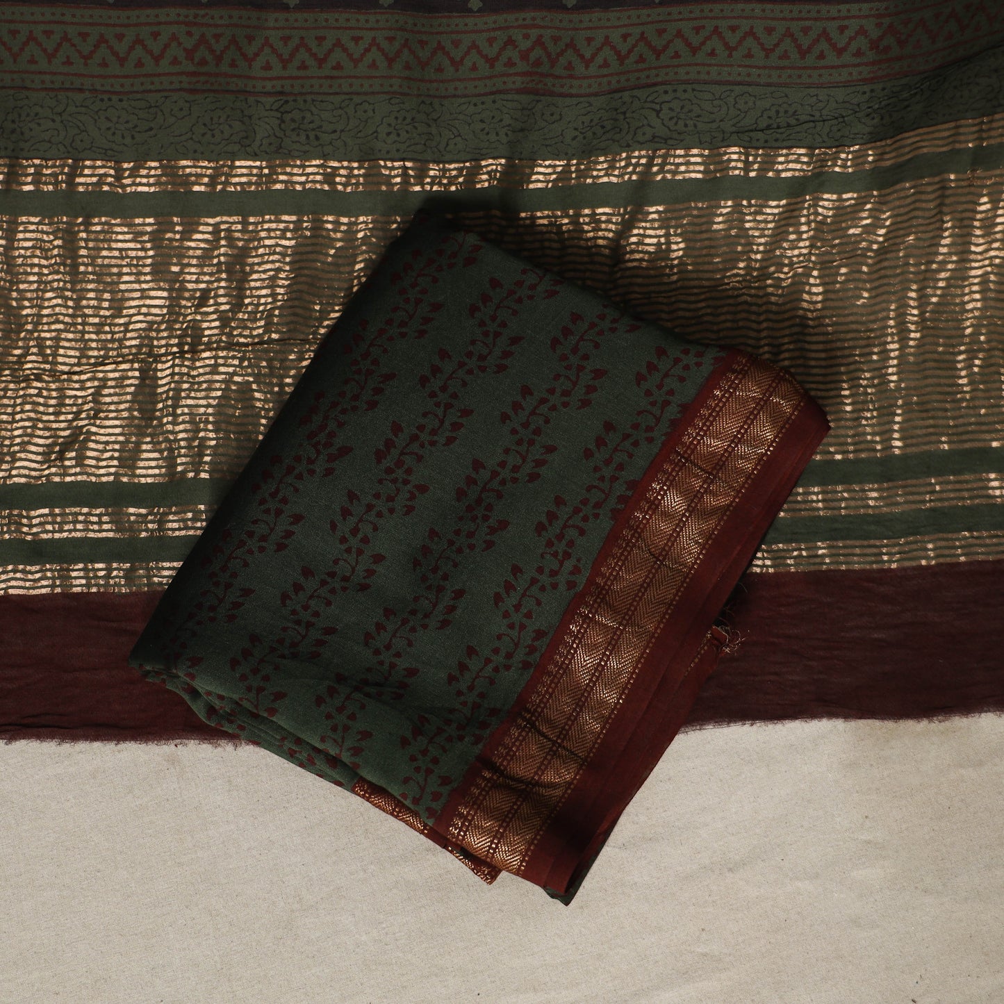 Maroon - 3pc maheshwari silk unstitched bagh dress material