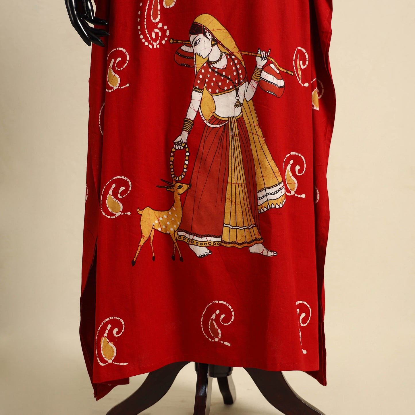 Red - cotton hand batik kaftan with tie-up waist (long) 14