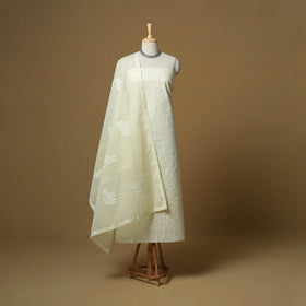 Yellow - Barmer Cut Work Cotton Applique 3pc Unstitched Dress Material 17