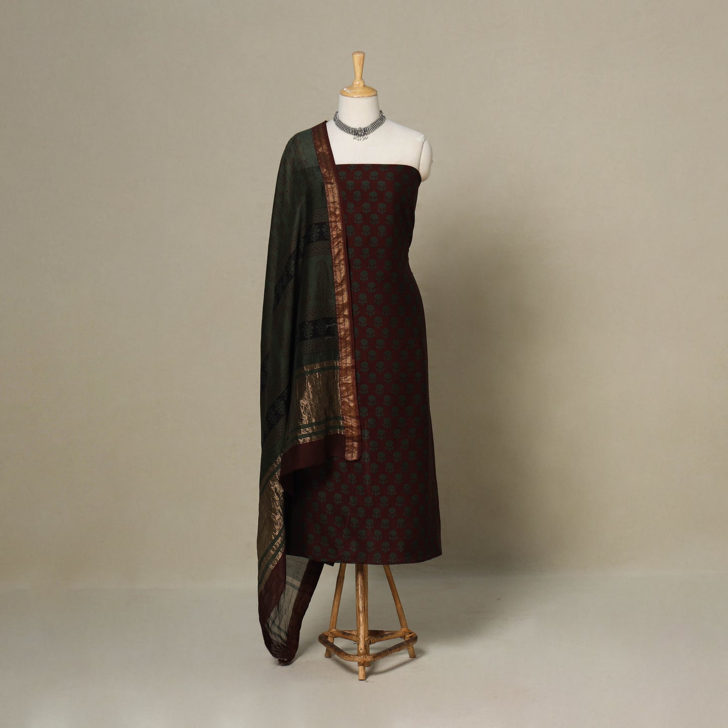 Maroon - 3pc maheshwari silk unstitched bagh dress material