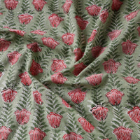 Light Green with Pink Flowers Cotton Sanganeri Print Fabric 01