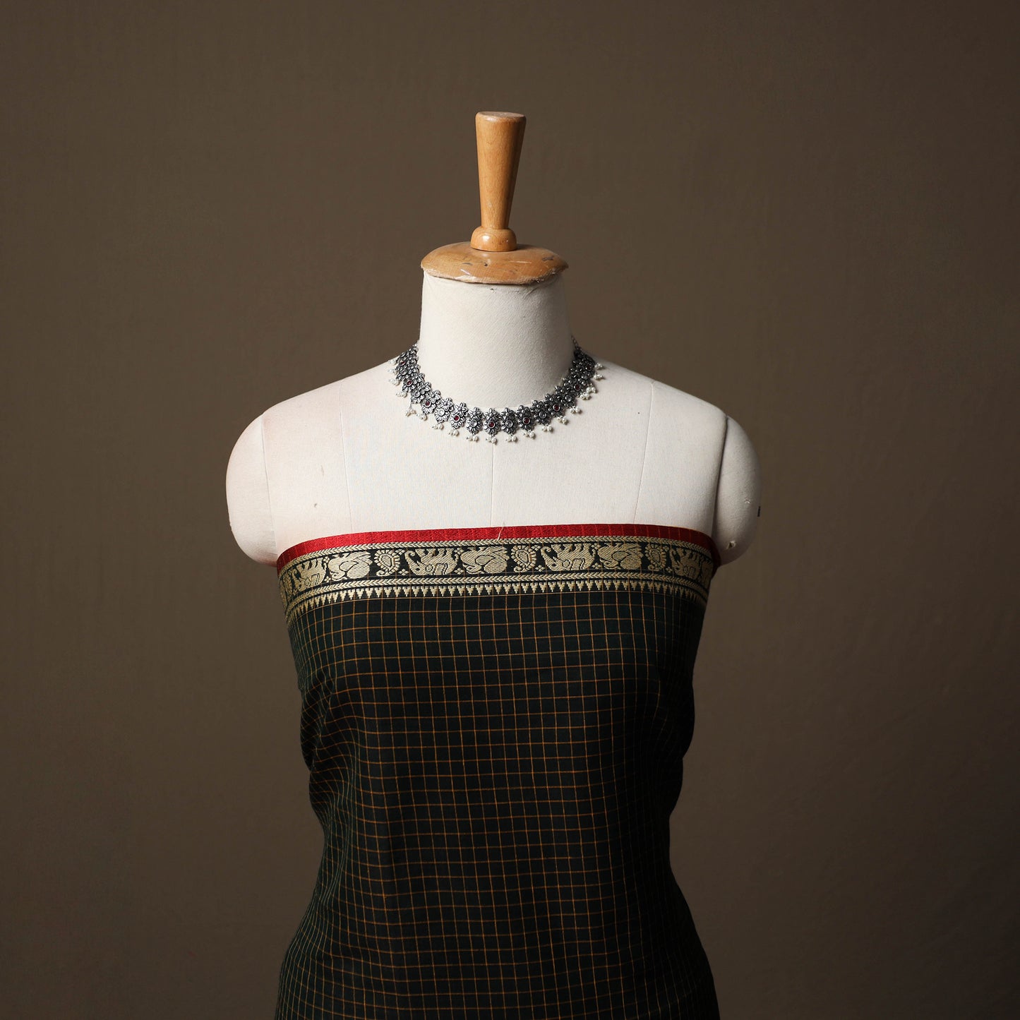 Dharwad Checks Mercerised Cotton 3pc Unstitched Dress Material Suit Set with Woven Border 81