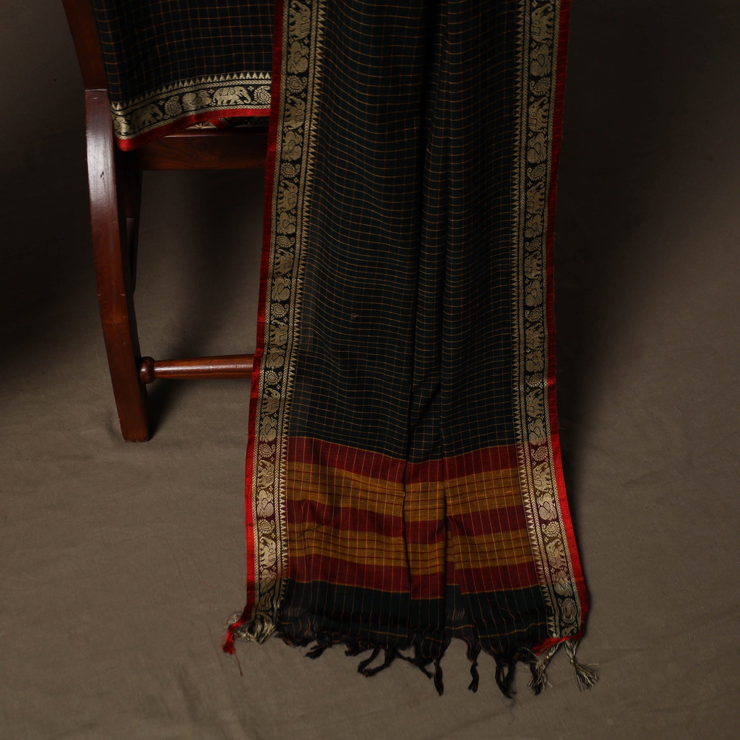Dharwad Checks Mercerised Cotton 3pc Unstitched Dress Material Suit Set with Woven Border 81