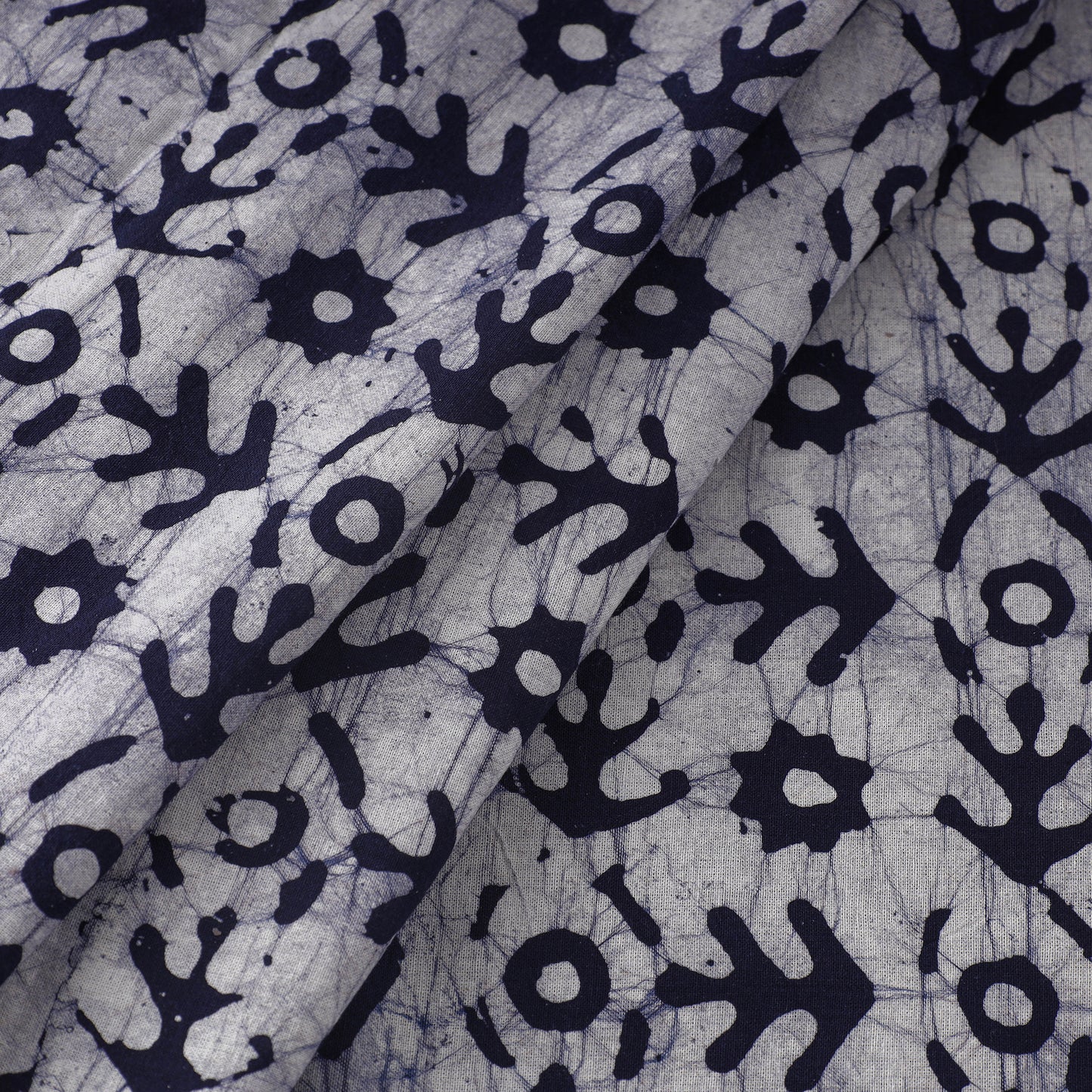 Grey - Pure Cotton Kutch Batik Print Fabric 48