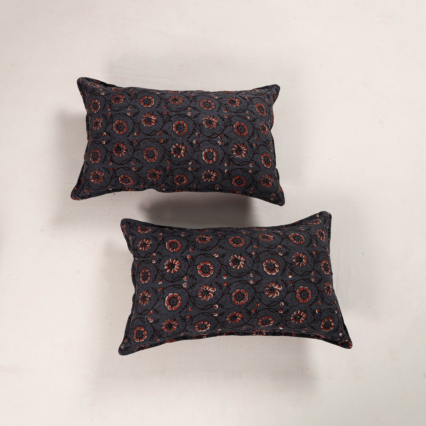 Grey - Set of 2 Bagru Block Print Cotton Pillow Covers 35