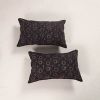 Grey - Set of 2 Bagru Block Print Cotton Pillow Covers 35