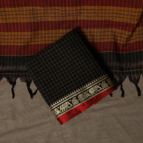 Dharwad Checks Mercerised Cotton 3pc Unstitched Dress Material Suit Set with Woven Border 81