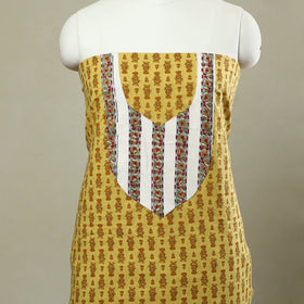Buy Yellow Jaipur Print Patchwork Cotton Kurta Material