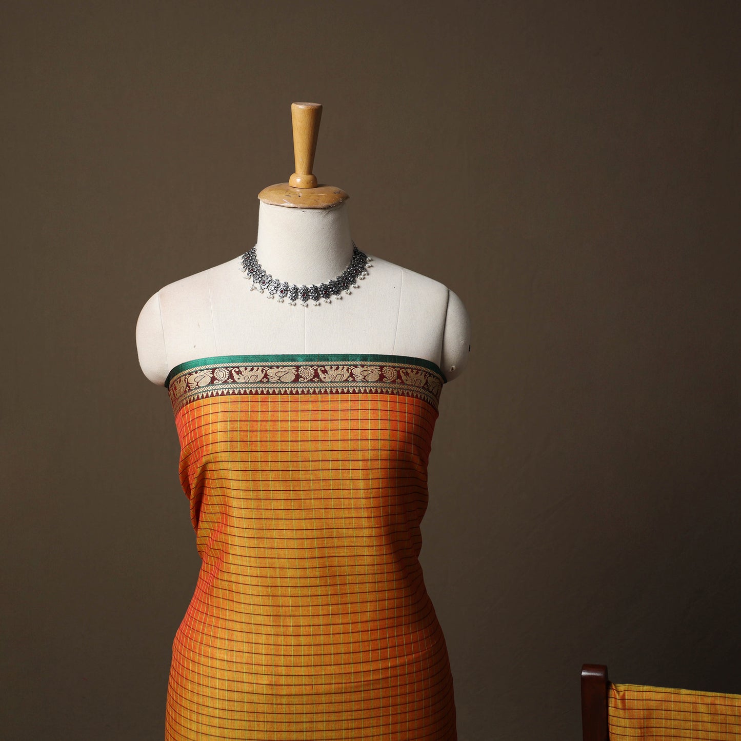 Dharwad Checks Mercerised Cotton 3pc Unstitched Dress Material Suit Set with Woven Border 82