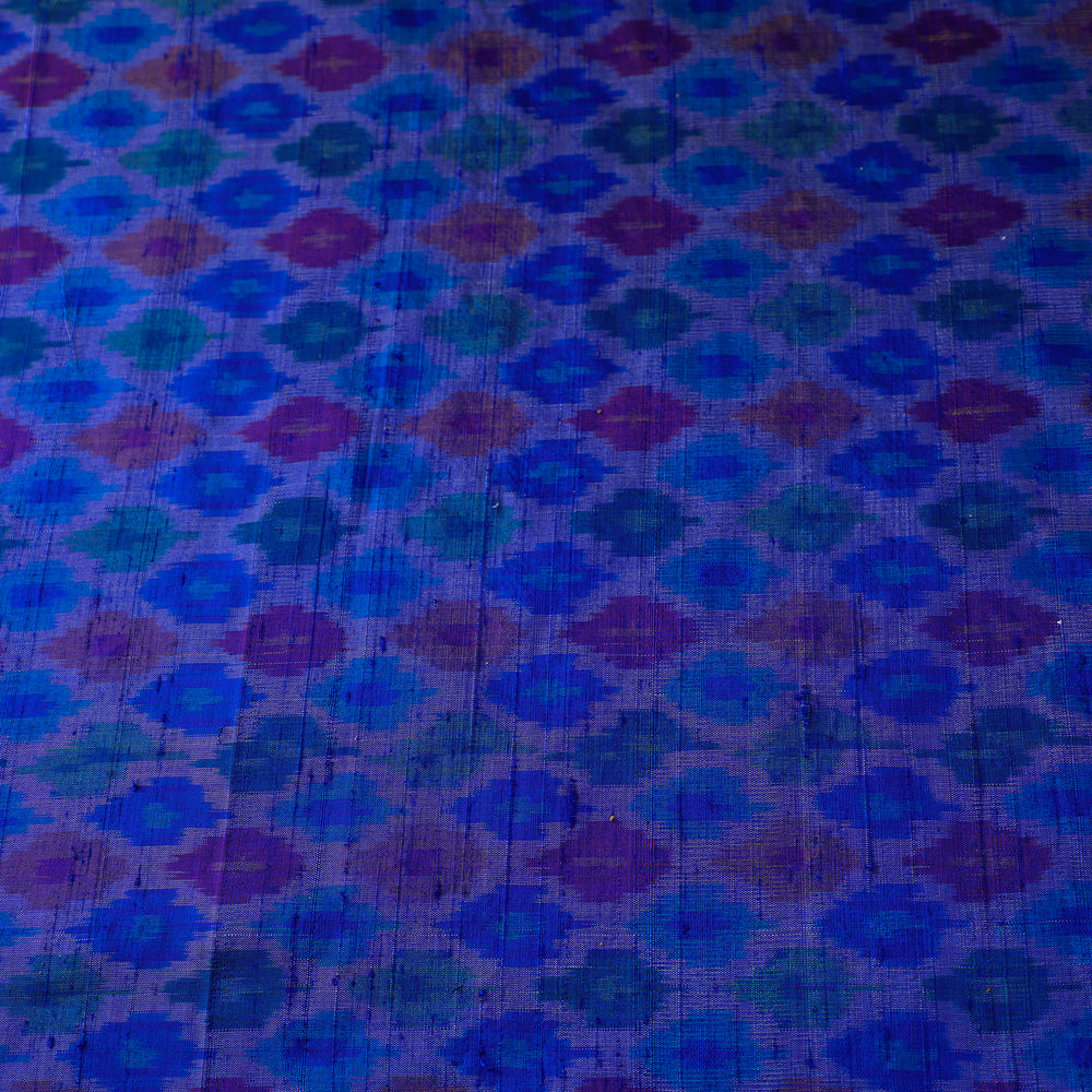 Blue - Pochampally Ikat Weave Handloom Pure Raw Silk Fabric 35