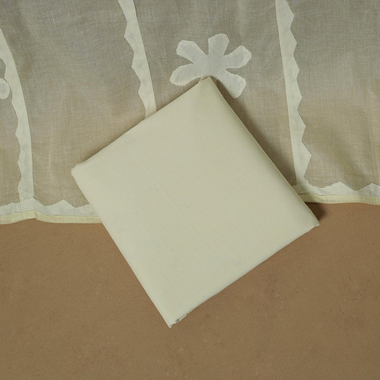 Yellow - Barmer Cut Work Cotton Applique 3pc Unstitched Dress Material 15