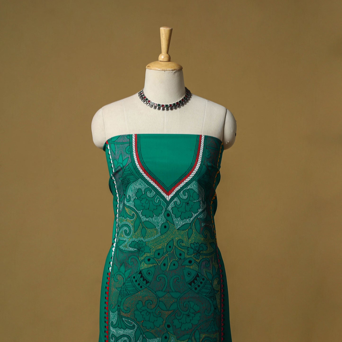 Bengal Kantha Hand Embroidered Unstitched Kurta Material (2.8M) 27