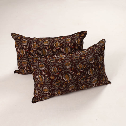 Maroon - Set of 2 Bagru Block Print Cotton Pillow Covers 36